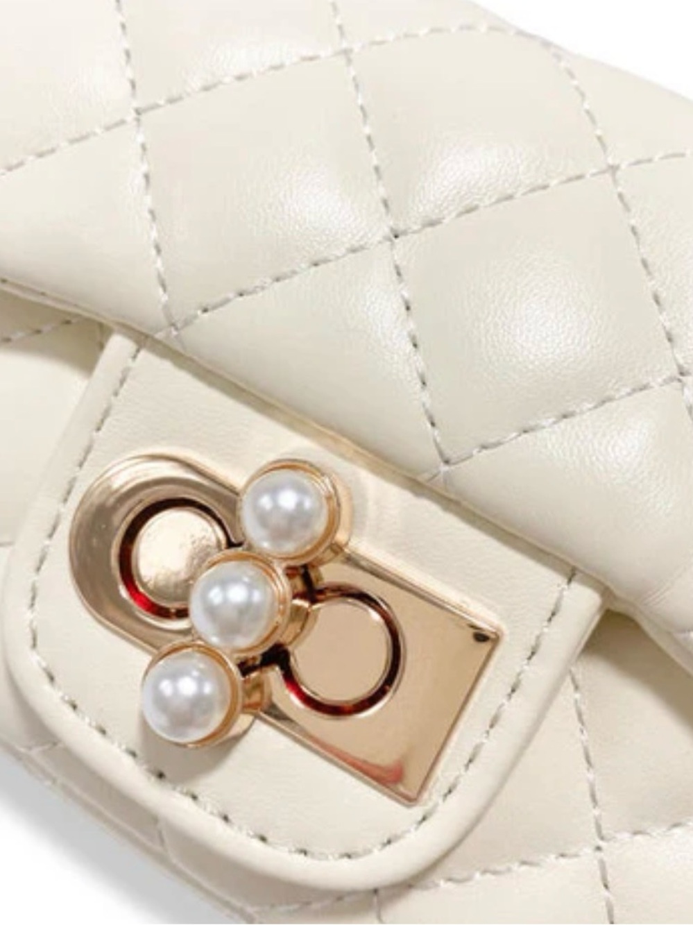 NWT Doe A Dear Girls Youth Quilted Patent Crossbody Bag Gold Chain Cream Color - Picture 5 of 6